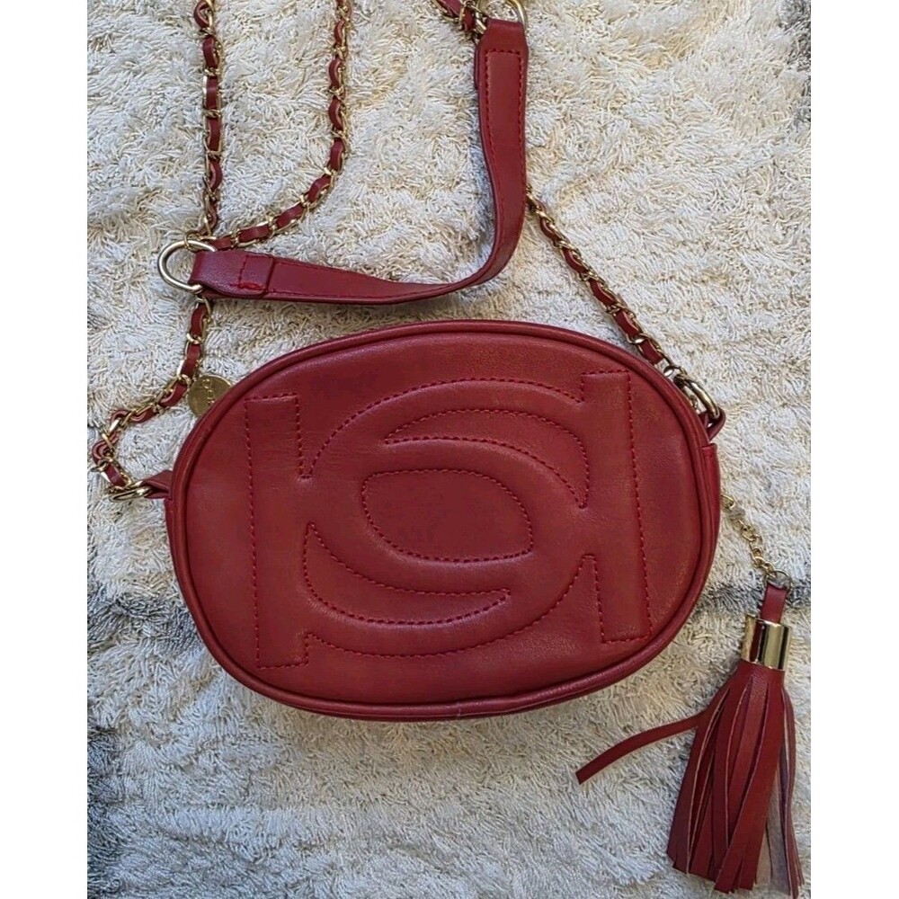 Bebe Los Angeles Red Logo Crossbody Bag Gold Chain Tassel Y2K Mini Purse